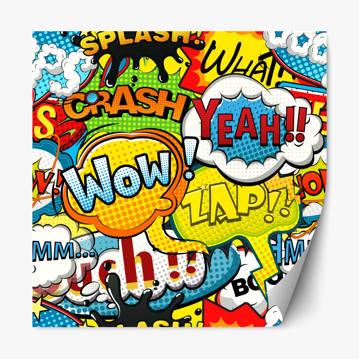 Repositionable sticker vibrant comic pop art collage