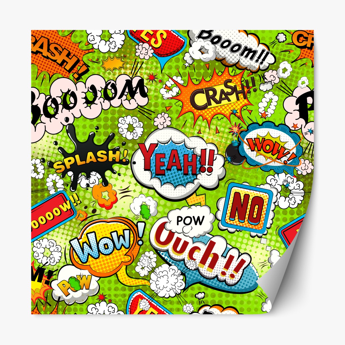Repositionable sticker vibrant pop art comic collage