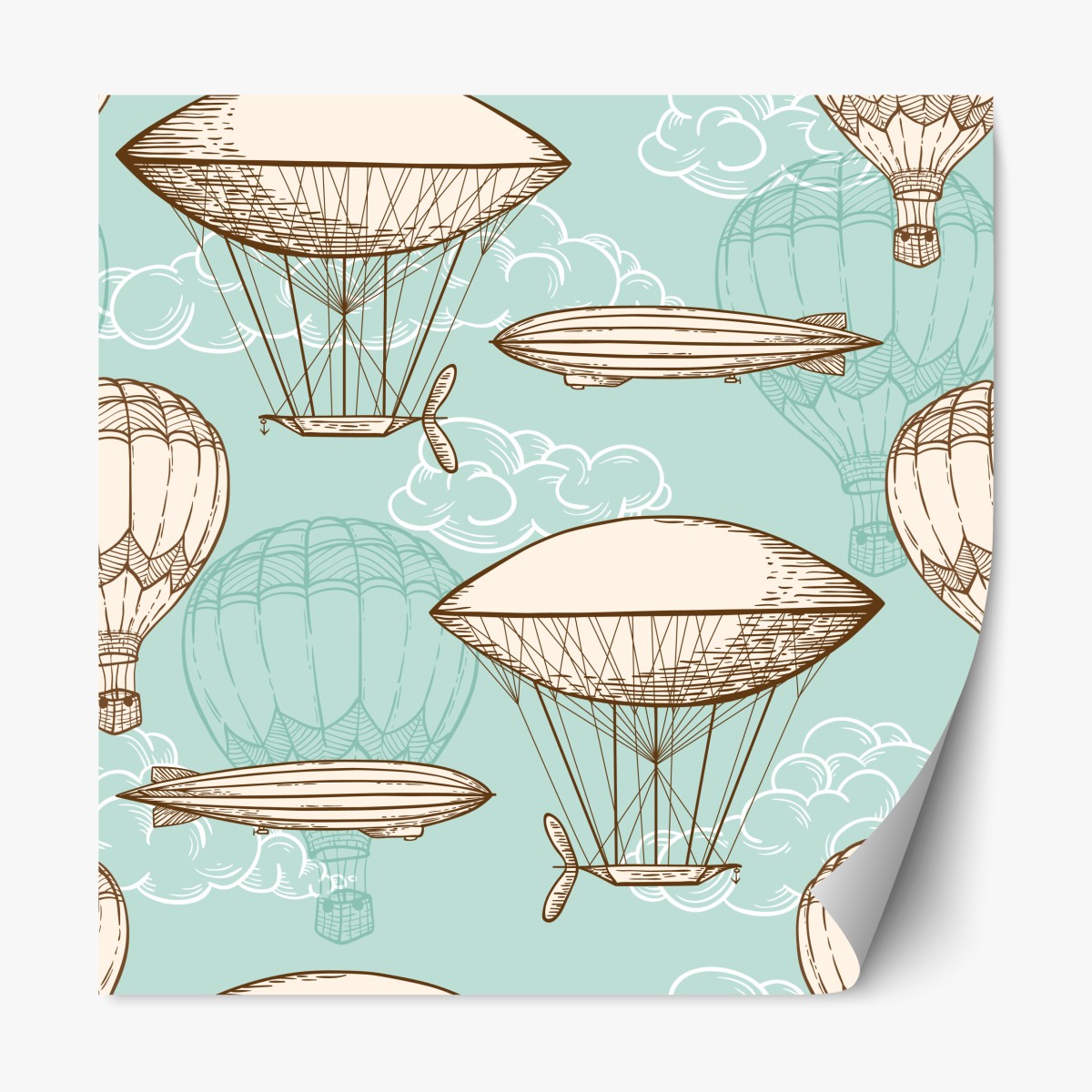 Repositionable sticker vintage airship and hot air balloon pattern