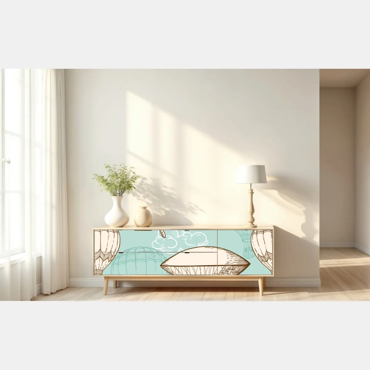 Naklejka repozycjonowalna wzór ze starymi sterowcami i balonami – Wallissimo® Naklejka repozycjonowalna wzór ze starymi sterowcami i balonami – Wallissimo®