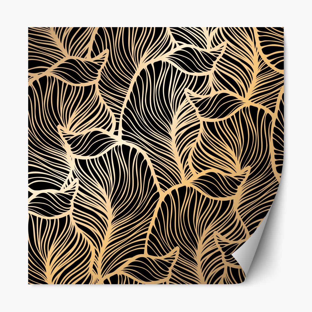 Repositionable sticker golden leaf pattern on black