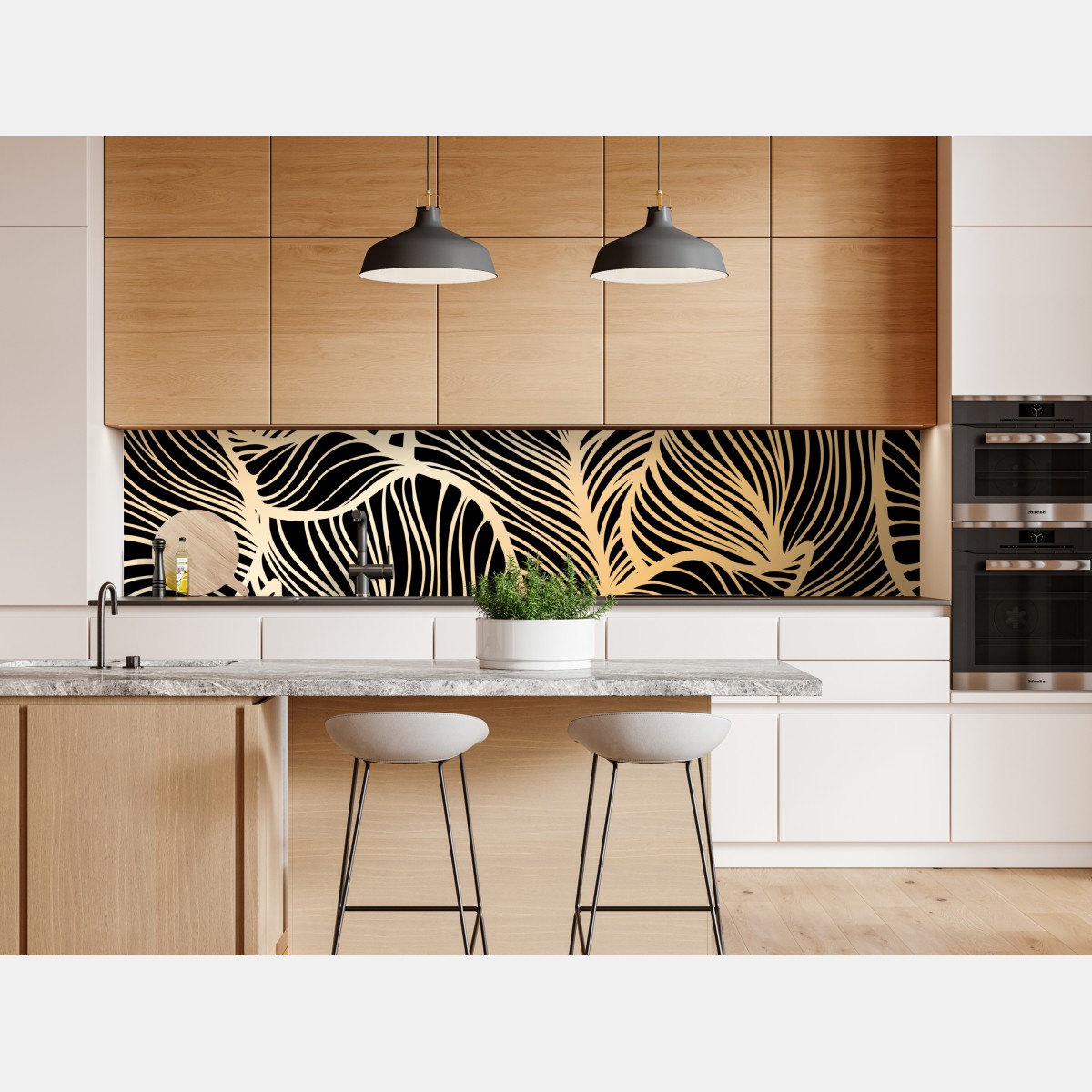 Naklejka repozycjonowalna złoty wzór liści na czarnym tle – Wallissimo® Naklejka repozycjonowalna złoty wzór liści na czarnym tle – Wallissimo®