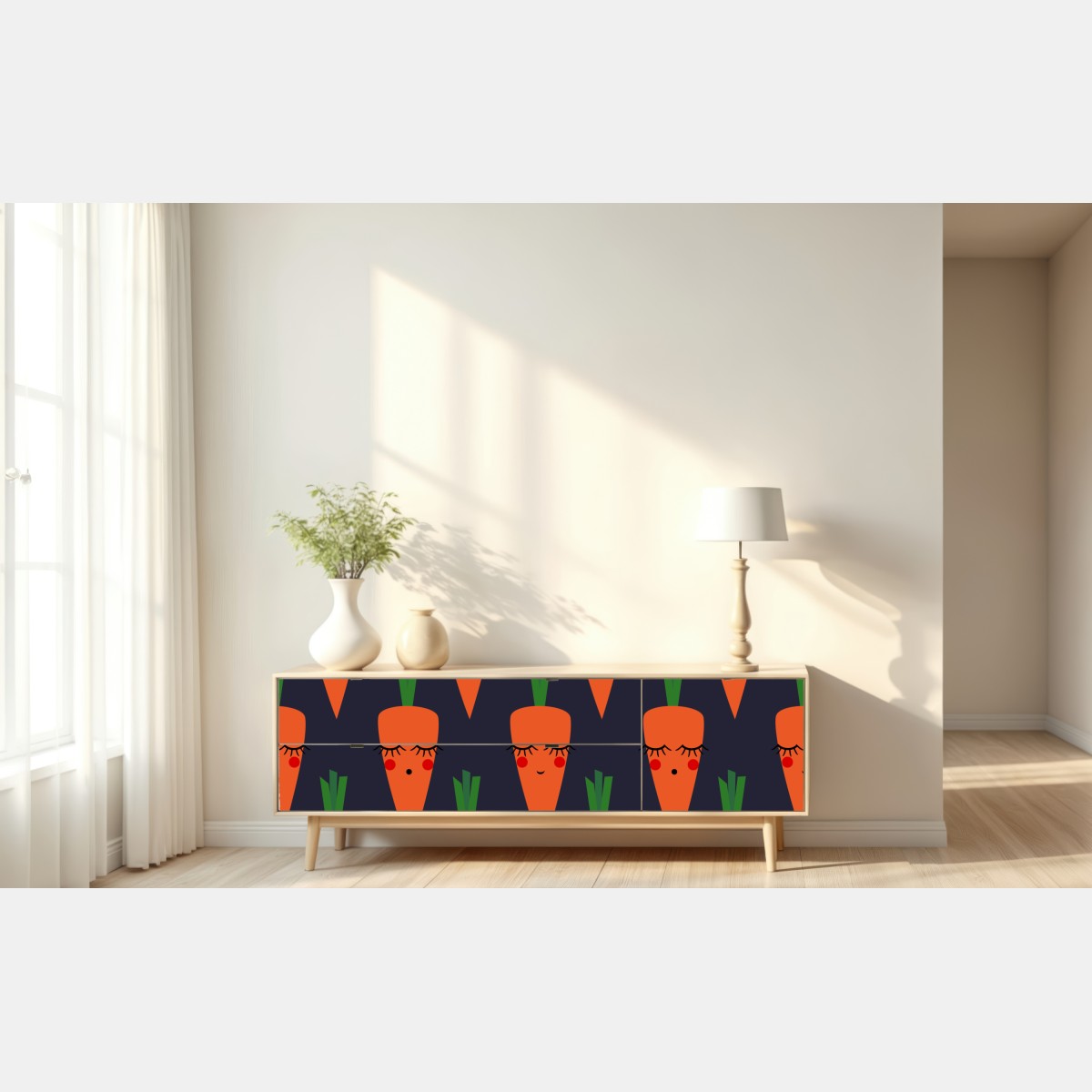 Naklejka repozycjonowalna słodki wzór marchewki dla dzieci – Wallissimo® Naklejka repozycjonowalna słodki wzór marchewki dla dzieci – Wallissimo®