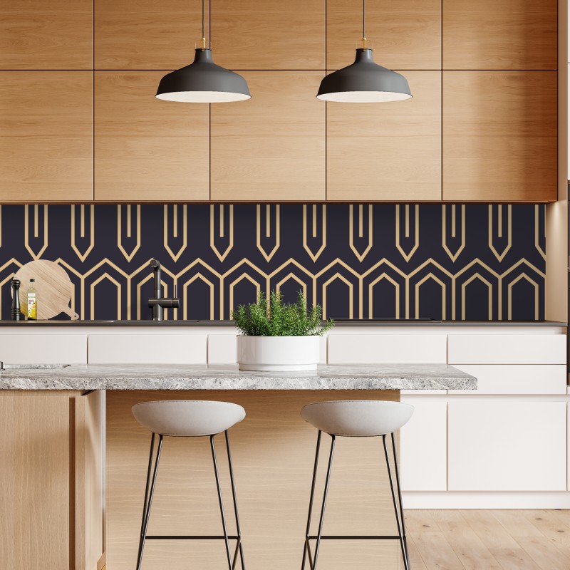 Naklejka repozycjonowalna art deco geometryczny wzór w złocie na czarnym tle – Wallissimo® Naklejka repozycjonowalna art deco geometryczny wzór w złocie na czarnym tle – Wallissimo®