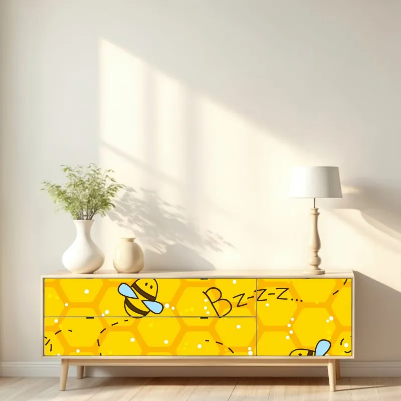 Naklejka repozycjonowalna uroczy wzór z pszczołami i plastrem miodu – Wallissimo® Naklejka repozycjonowalna uroczy wzór z pszczołami i plastrem miodu – Wallissimo®