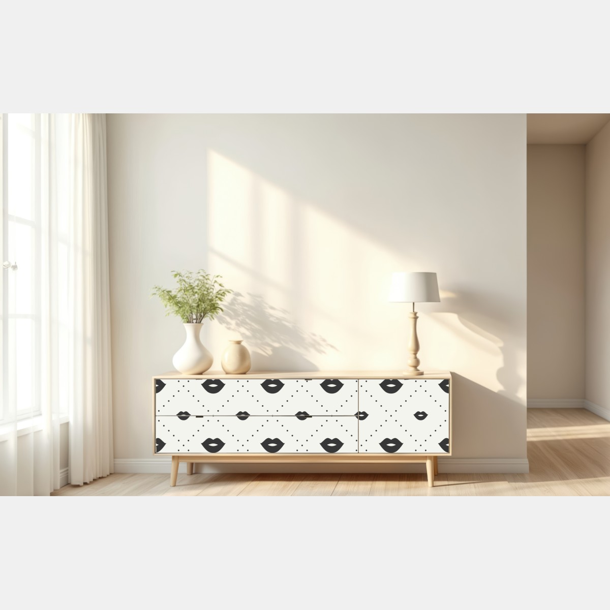 Naklejka repozycjonowalna minimalistyczny monochromatyczny wzór ust – Wallissimo® Naklejka repozycjonowalna minimalistyczny monochromatyczny wzór ust – Wallissimo®