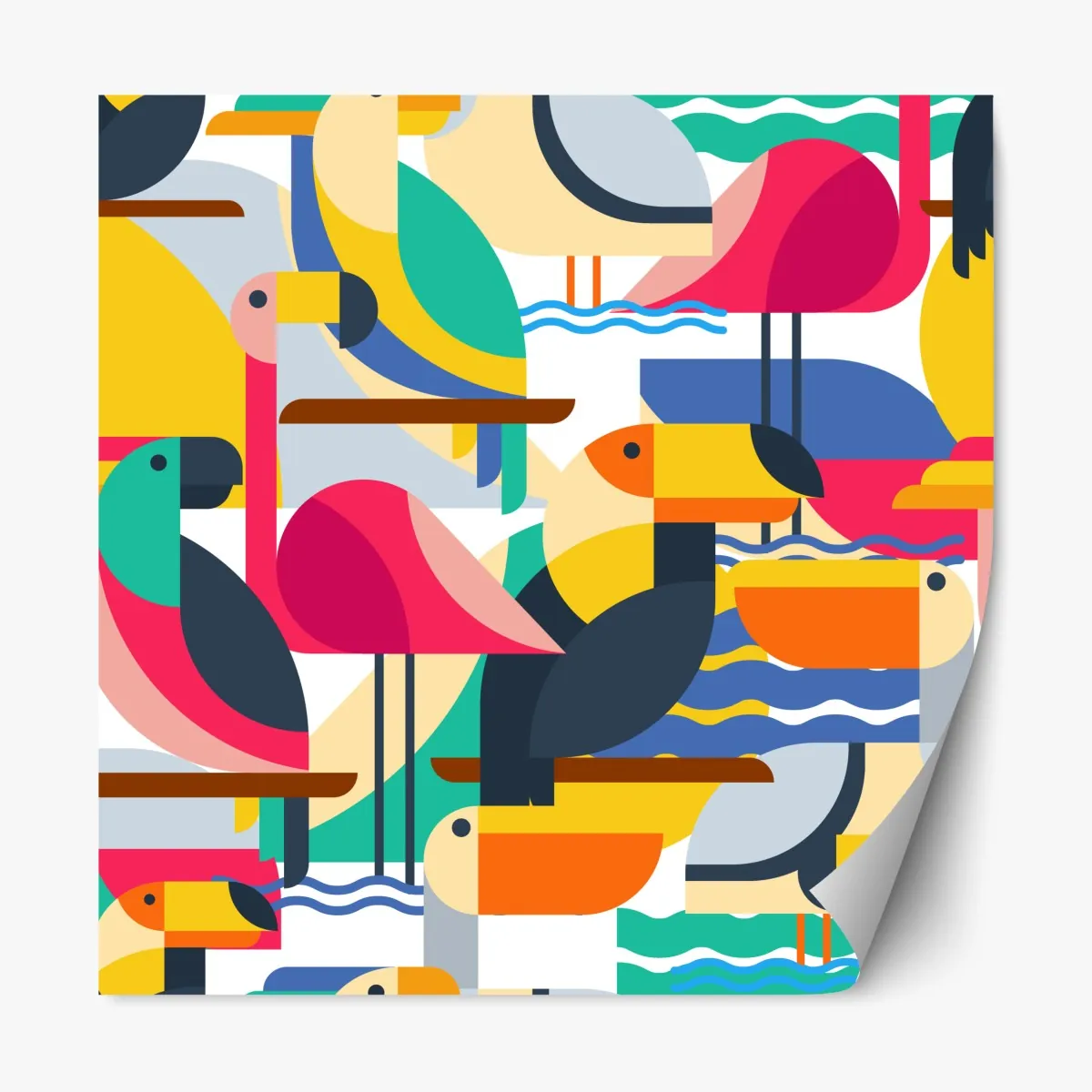 Naklejka repozycjonowalna tropikalny geometryczny wzór ptaków – Wallissimo® Naklejka repozycjonowalna tropikalny geometryczny wzór ptaków – Wallissimo®