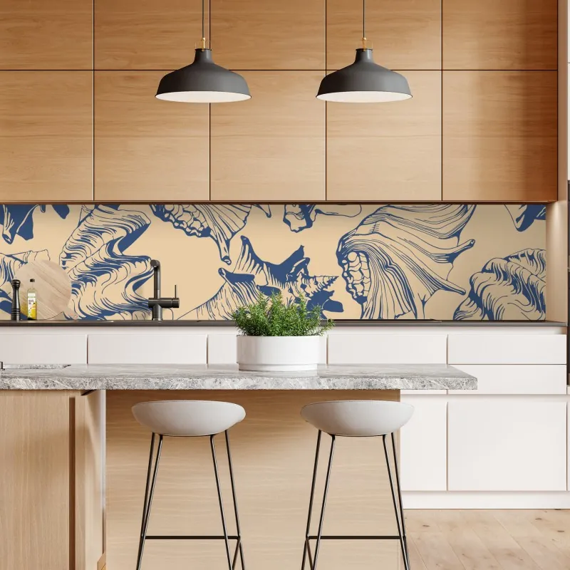 Naklejka repozycjonowalna wzór z muszlami w granacie i beżu – Wallissimo® Naklejka repozycjonowalna wzór z muszlami w granacie i beżu – Wallissimo®