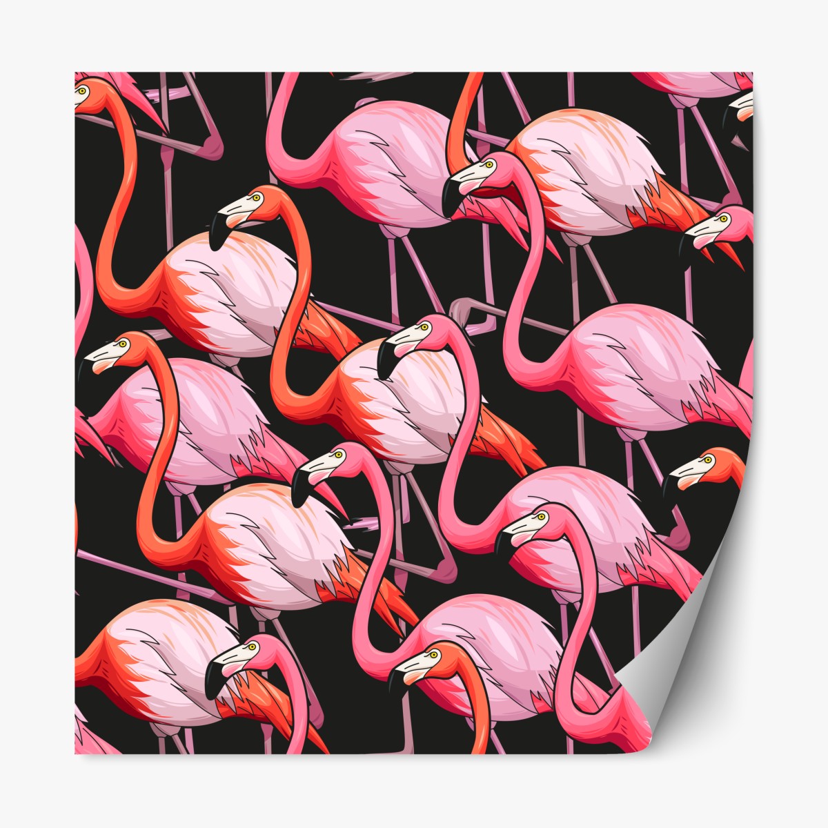 Repositionable sticker pink flamingo pattern on black background