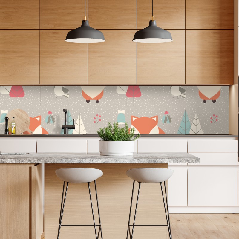 Naklejka repozycjonowalna uroczy leśny wzór z lisami – Wallissimo® Naklejka repozycjonowalna uroczy leśny wzór z lisami – Wallissimo®