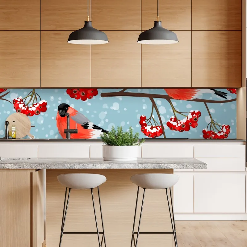 Naklejka repozycjonowalna czerwone domki nad zaśnieżoną górą – Wallissimo®