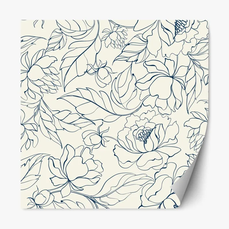 Naklejka repozycjonowalna ręcznie rysowany granatowy wzór kwiatowy na kremowym tle