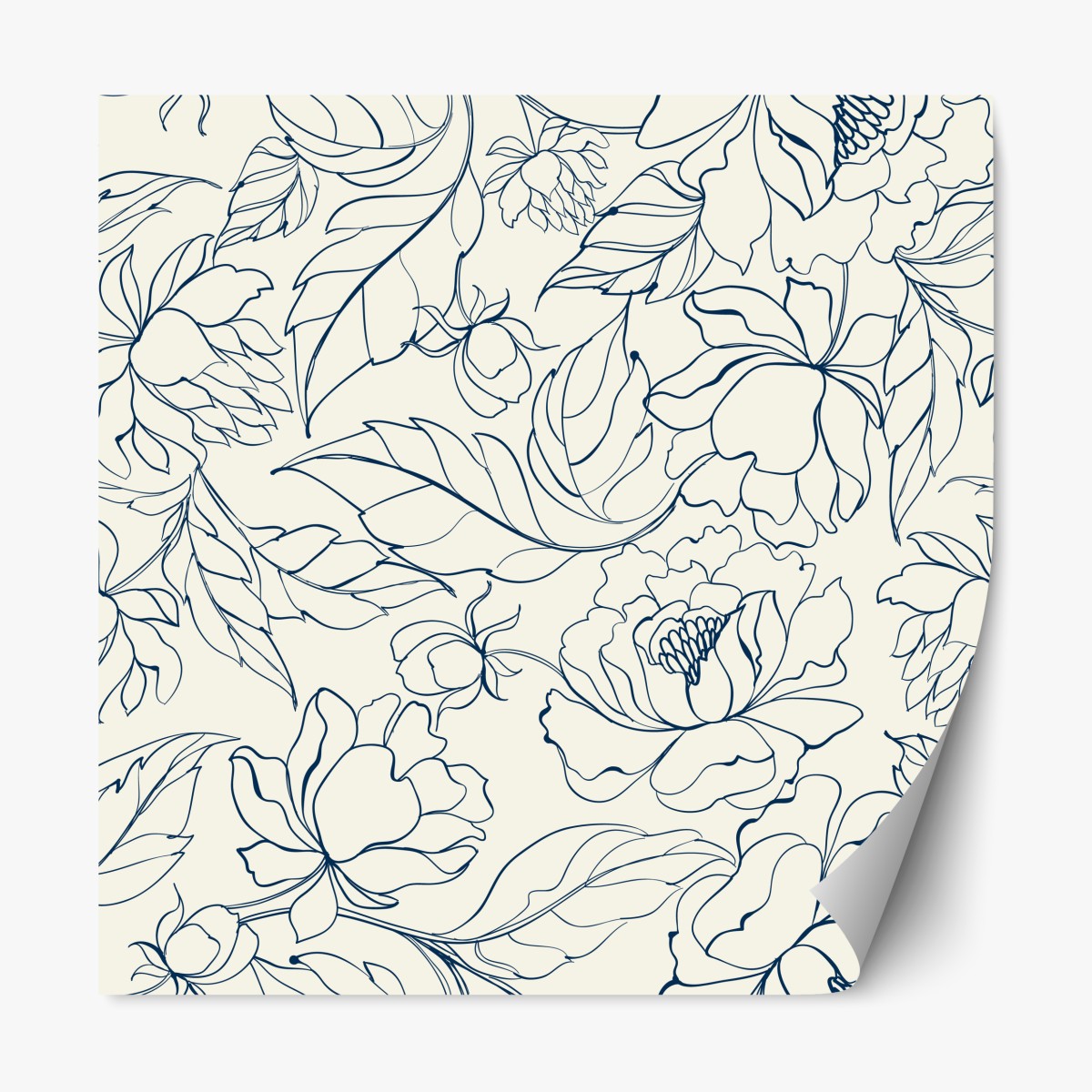 Repositionable sticker hand-drawn navy floral pattern on cream