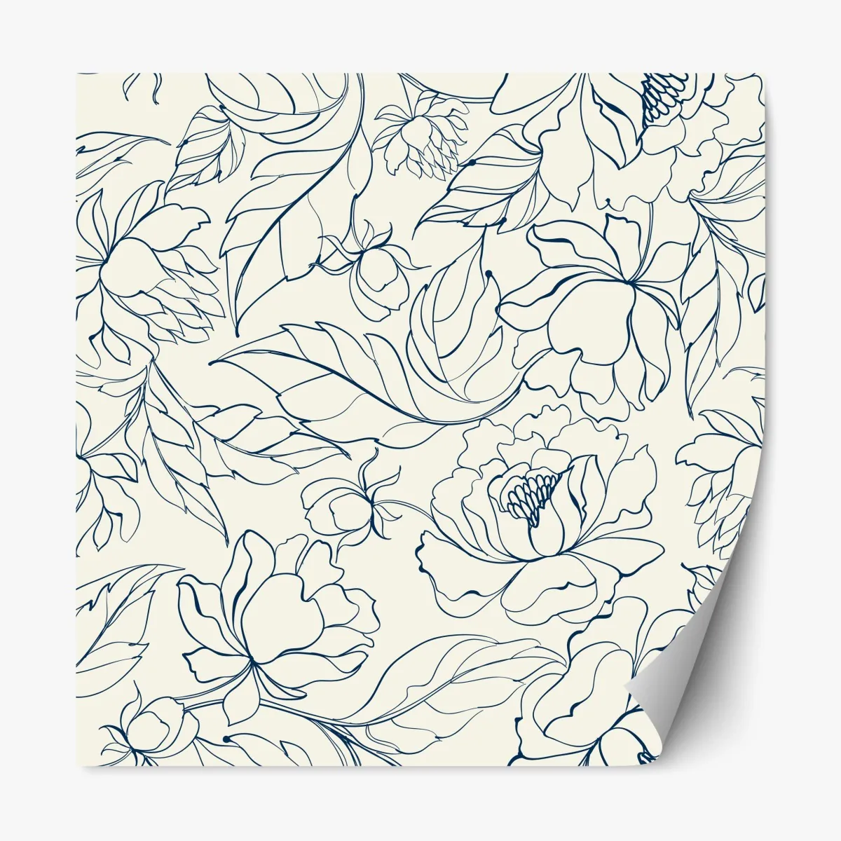 Naklejka repozycjonowalna ręcznie rysowany granatowy wzór kwiatowy na kremowym tle – Wallissimo® Naklejka repozycjonowalna ręcznie rysowany granatowy wzór kwiatowy na kremowym tle – Wallissimo®