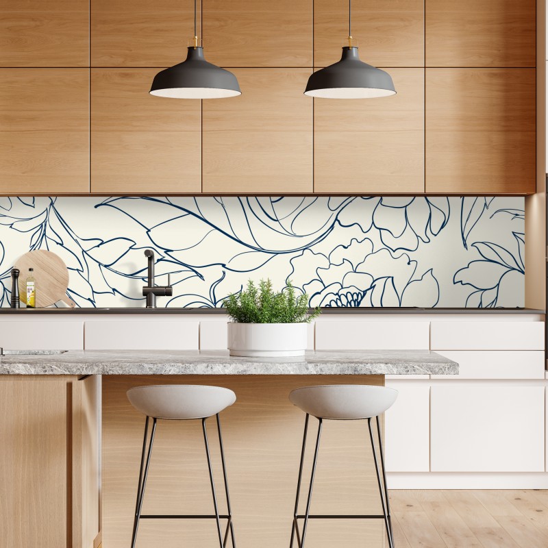 Naklejka repozycjonowalna ręcznie rysowany granatowy wzór kwiatowy na kremowym tle – Wallissimo® Naklejka repozycjonowalna ręcznie rysowany granatowy wzór kwiatowy na kremowym tle – Wallissimo®