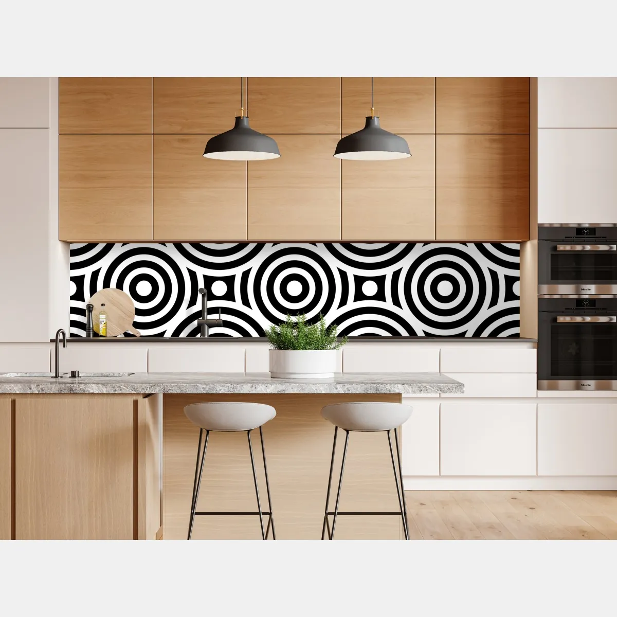 Naklejka repozycjonowalna czarno-biały wzór koncentrycznych kół – Wallissimo® Naklejka repozycjonowalna czarno-biały wzór koncentrycznych kół – Wallissimo®