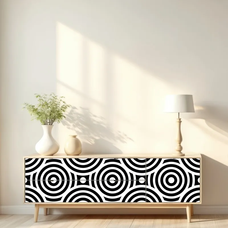 Naklejka repozycjonowalna czarno-biały wzór koncentrycznych kół – Wallissimo® Naklejka repozycjonowalna czarno-biały wzór koncentrycznych kół – Wallissimo®