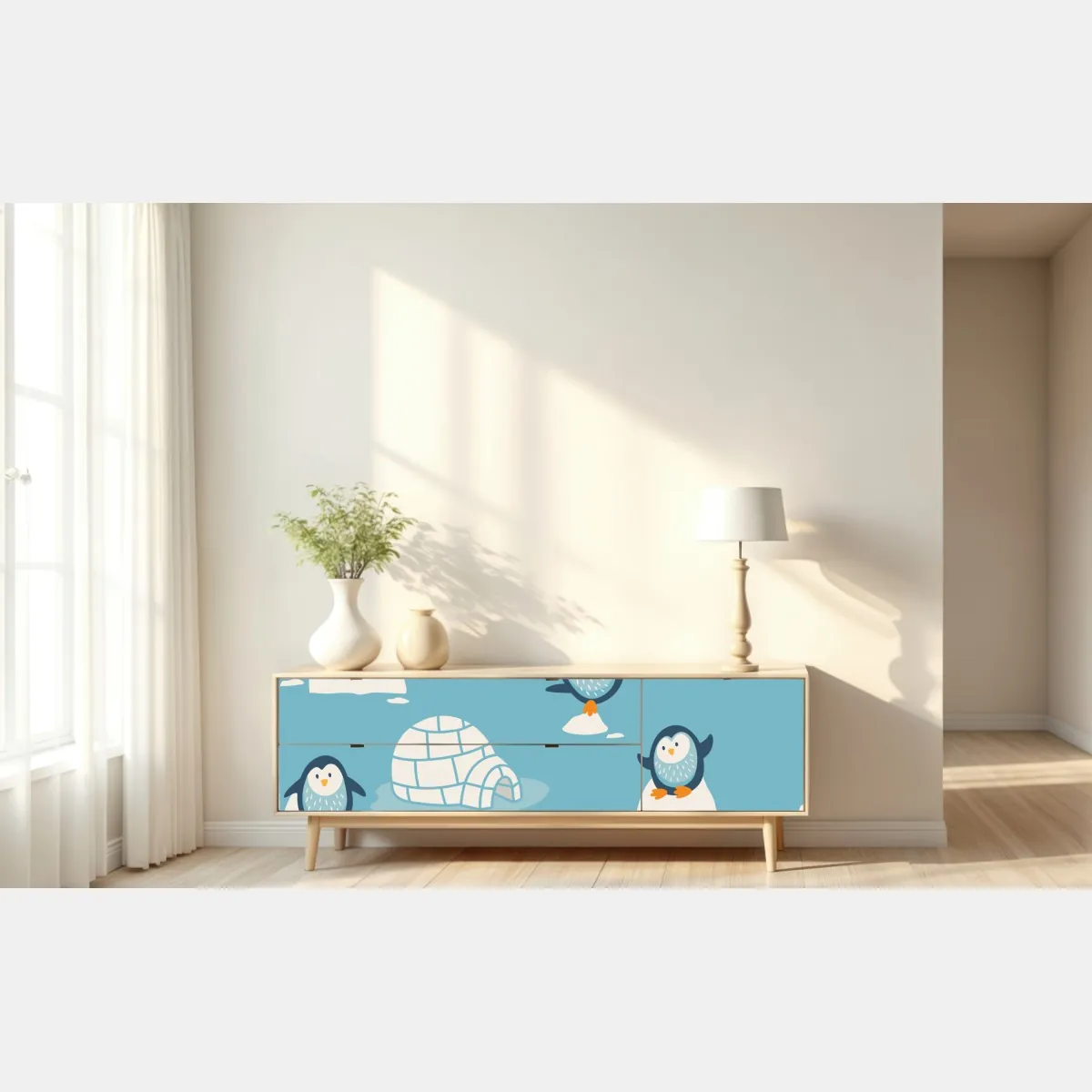 Naklejka repozycjonowalna zabawny wzór z pingwinami do pokoju dziecięcego – Wallissimo® Naklejka repozycjonowalna zabawny wzór z pingwinami do pokoju dziecięcego – Wallissimo®