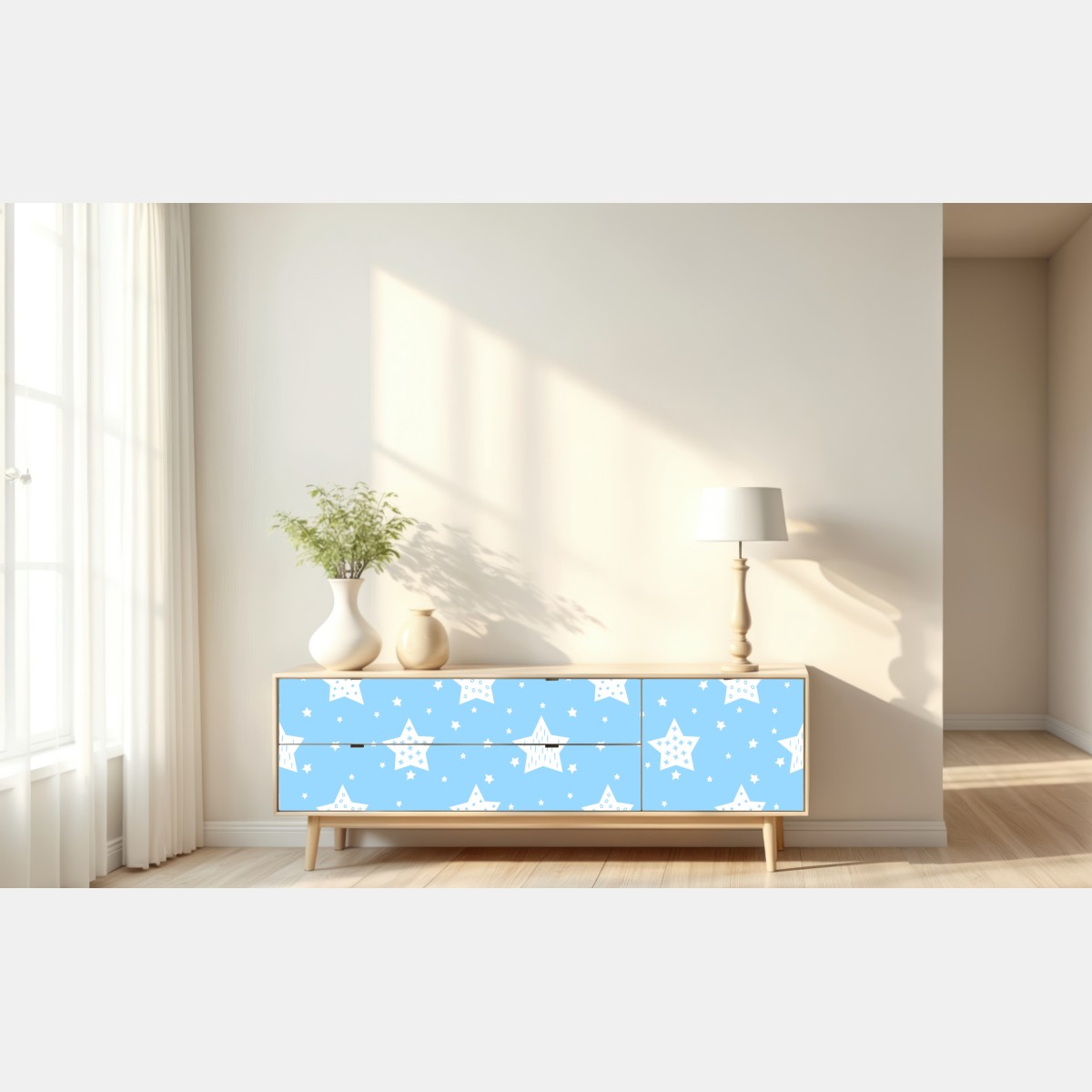 Naklejka repozycjonowalna miękkie niebieskie gwiazdki do pokoju dziecięcego – Wallissimo® Naklejka repozycjonowalna miękkie niebieskie gwiazdki do pokoju dziecięcego – Wallissimo®