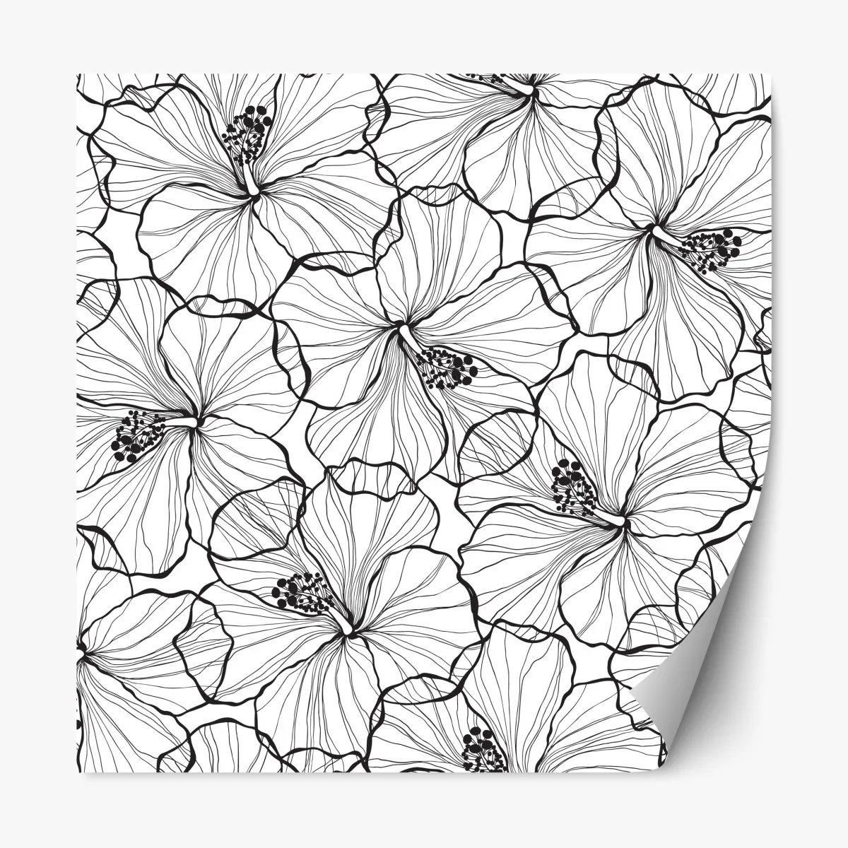 Naklejka repozycjonowalna czarno-biały hibiskus w stylu line art – Wallissimo® Naklejka repozycjonowalna czarno-biały hibiskus w stylu line art – Wallissimo®