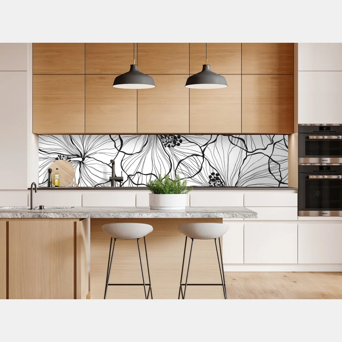 Naklejka repozycjonowalna czarno-biały hibiskus w stylu line art – Wallissimo® Naklejka repozycjonowalna czarno-biały hibiskus w stylu line art – Wallissimo®