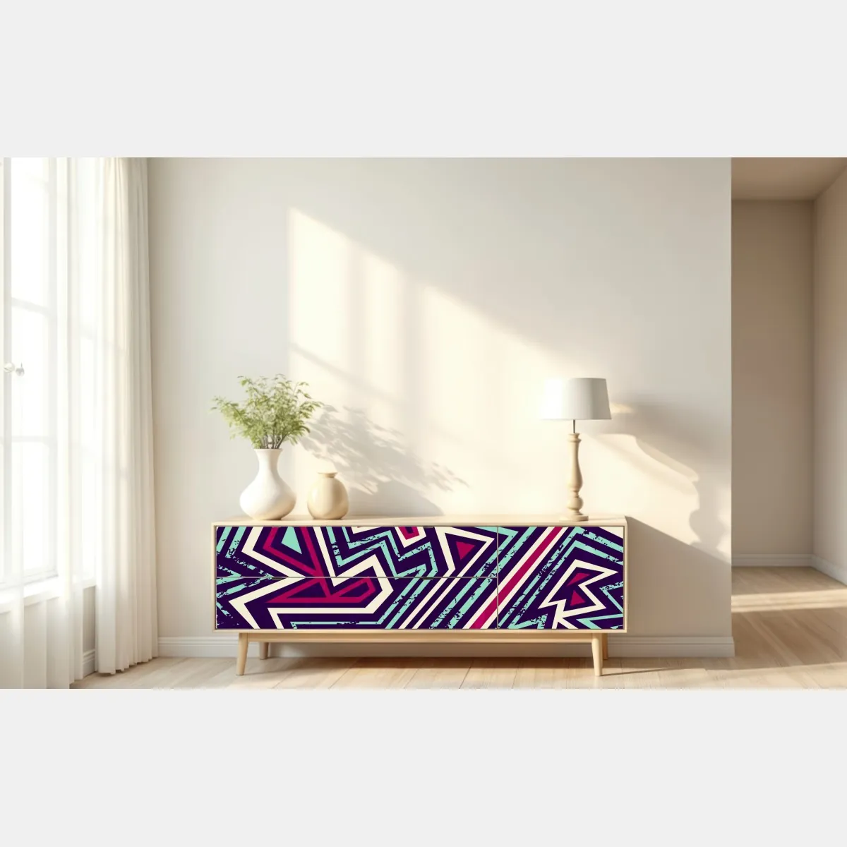 Naklejka repozycjonowalna odważny geometryczny wzór z trójkątami – Wallissimo® Naklejka repozycjonowalna odważny geometryczny wzór z trójkątami – Wallissimo®