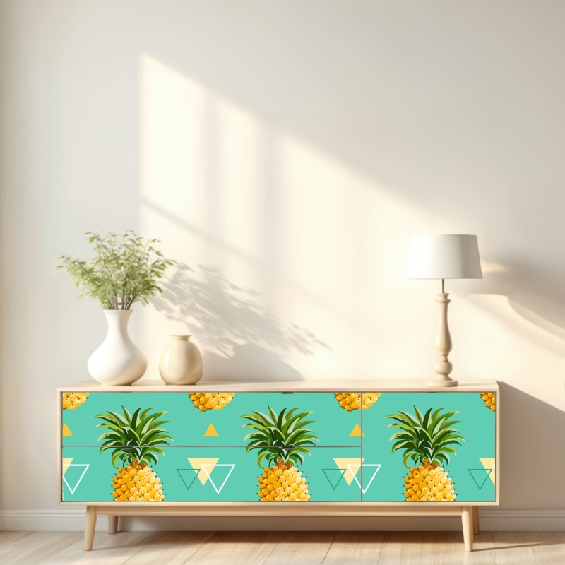 Naklejka repozycjonowalna tropikalny wzór z ananasami na turkusowym tle – Wallissimo® Naklejka repozycjonowalna tropikalny wzór z ananasami na turkusowym tle – Wallissimo®