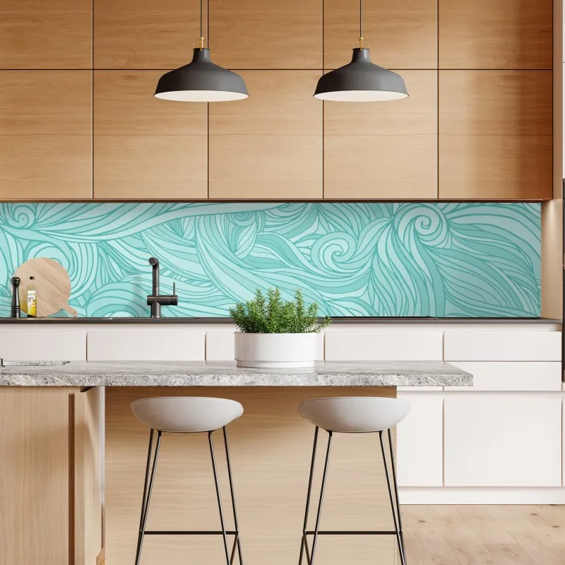 Naklejka repozycjonowalna turkusowy wzór falowy do dekoracji ścian – Wallissimo® Naklejka repozycjonowalna turkusowy wzór falowy do dekoracji ścian – Wallissimo®