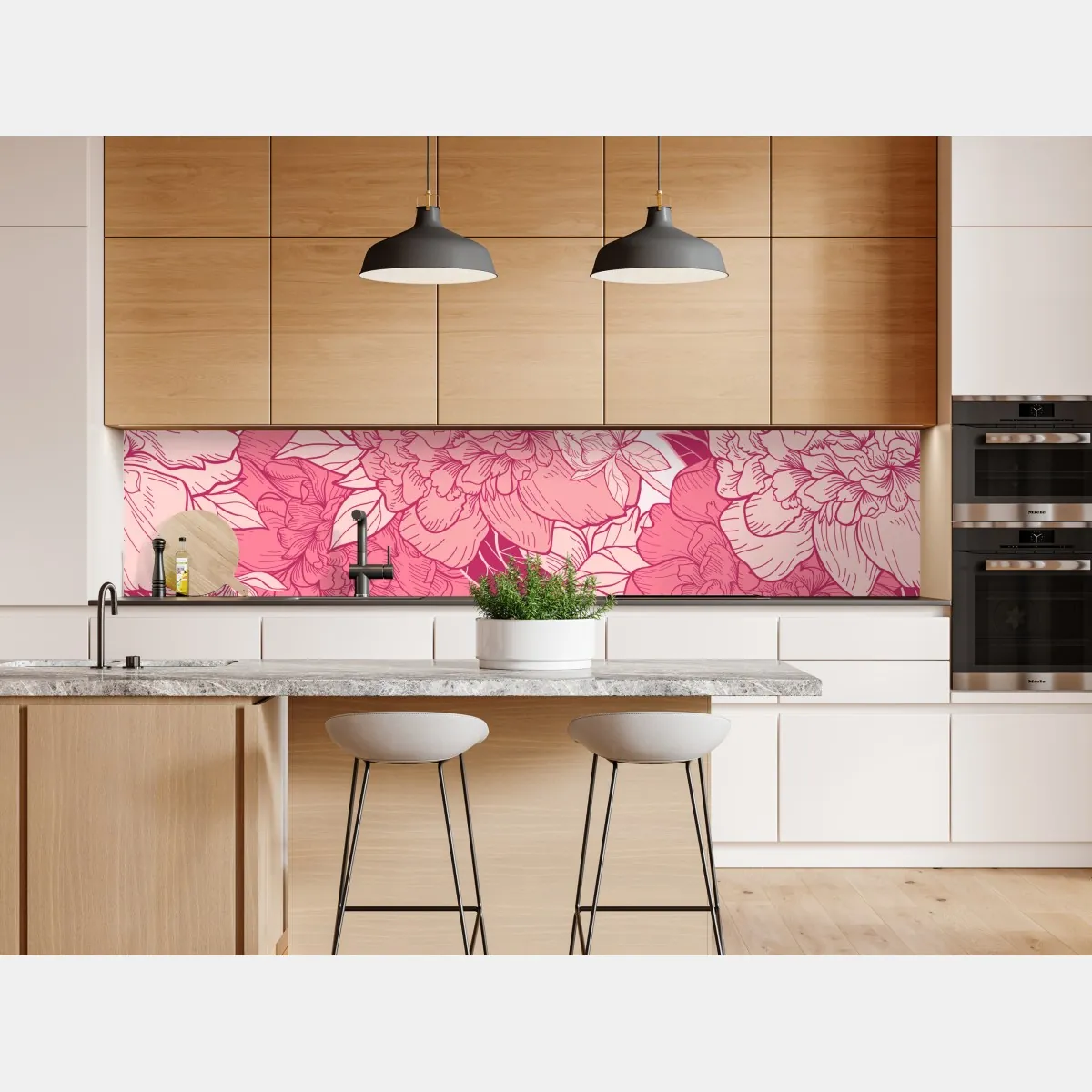 Naklejka repozycjonowalna różowy wzór z piwoniami – Wallissimo® Naklejka repozycjonowalna różowy wzór z piwoniami – Wallissimo®