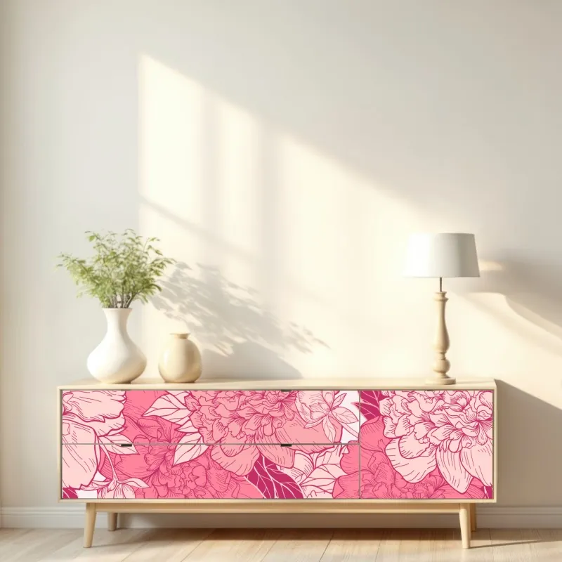 Naklejka repozycjonowalna różowy wzór z piwoniami – Wallissimo® Naklejka repozycjonowalna różowy wzór z piwoniami – Wallissimo®