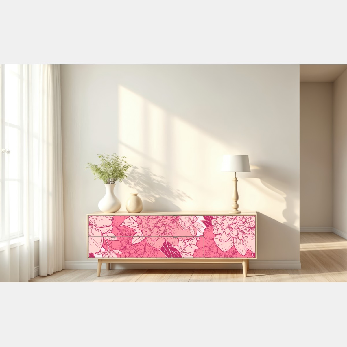 Naklejka repozycjonowalna różowy wzór z piwoniami – Wallissimo® Naklejka repozycjonowalna różowy wzór z piwoniami – Wallissimo®