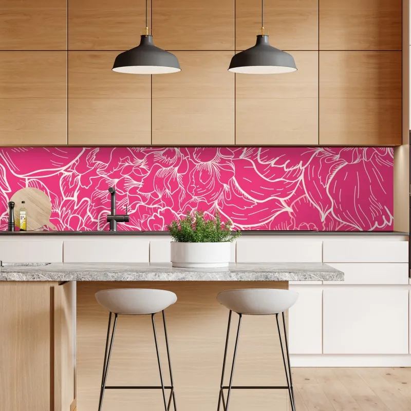 Naklejka repozycjonowalna intensywny różowy wzór z peoniami – Wallissimo® Naklejka repozycjonowalna intensywny różowy wzór z peoniami – Wallissimo®