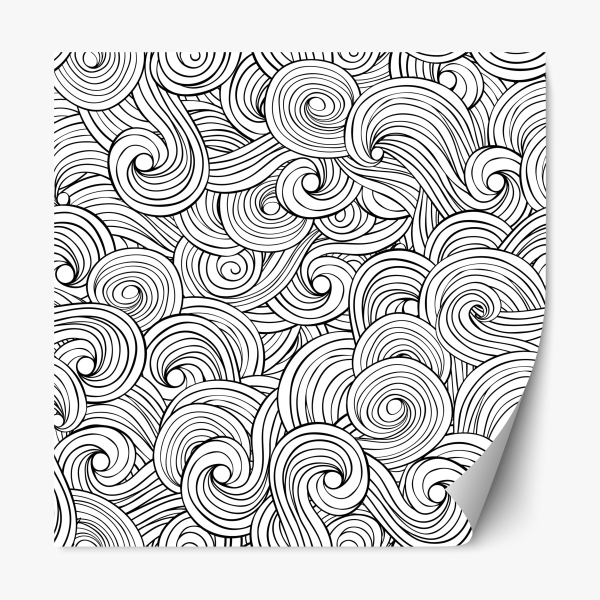 Repositionable sticker black and white swirl pattern