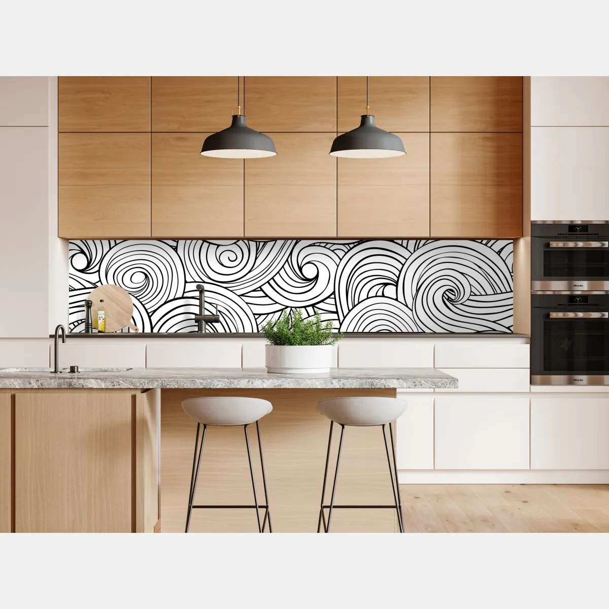 Naklejka repozycjonowalna czarno-biały wzór ze spiralami – Wallissimo® Naklejka repozycjonowalna czarno-biały wzór ze spiralami – Wallissimo®