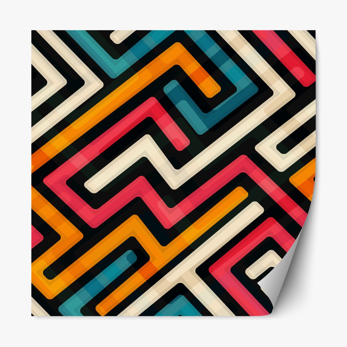 Repositionable sticker colorful geometric maze pattern
