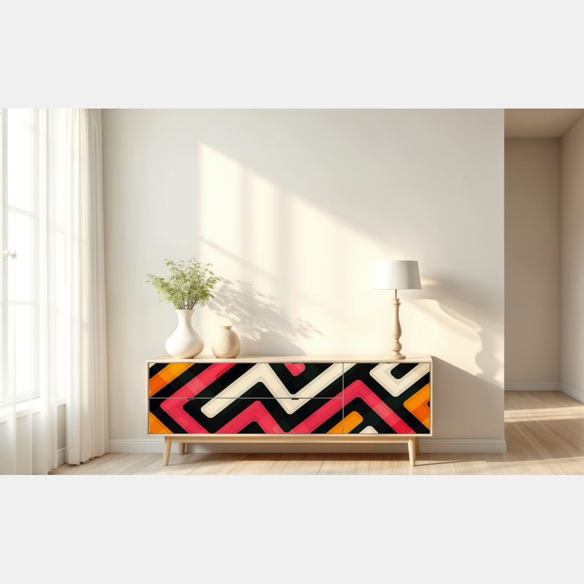 Naklejka repozycjonowalna kolorowy geometryczny wzór labiryntu – Wallissimo® Naklejka repozycjonowalna kolorowy geometryczny wzór labiryntu – Wallissimo®