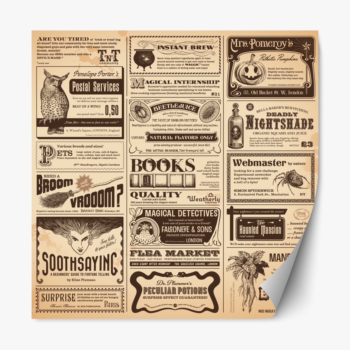 Repositionable sticker vintage magical ephemera collage