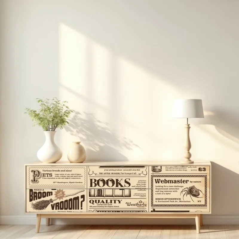 Naklejka repozycjonowalna kolaż starych magicznych ogłoszeń – Wallissimo® Naklejka repozycjonowalna kolaż starych magicznych ogłoszeń – Wallissimo®