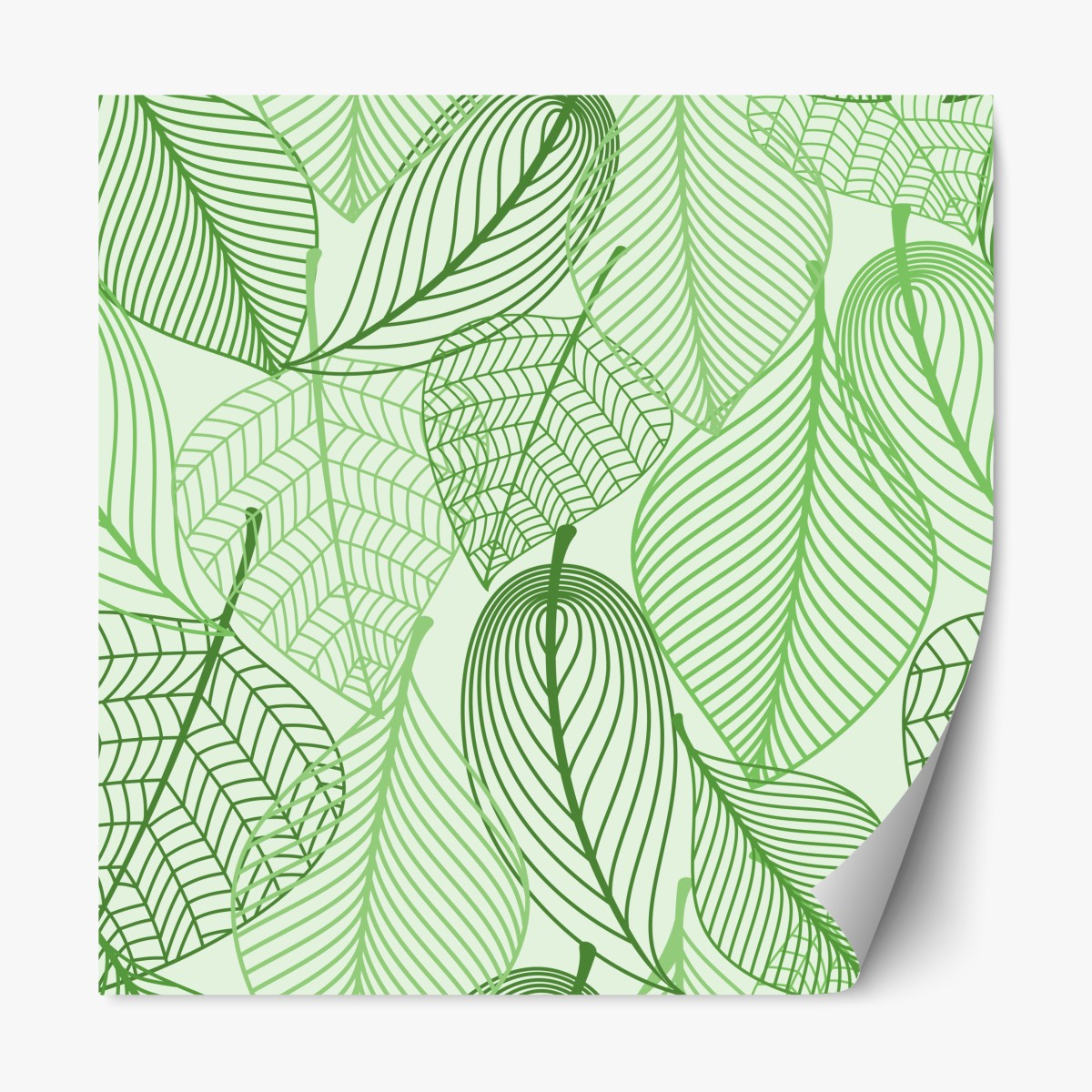 Repositionable sticker green botanical leaf pattern