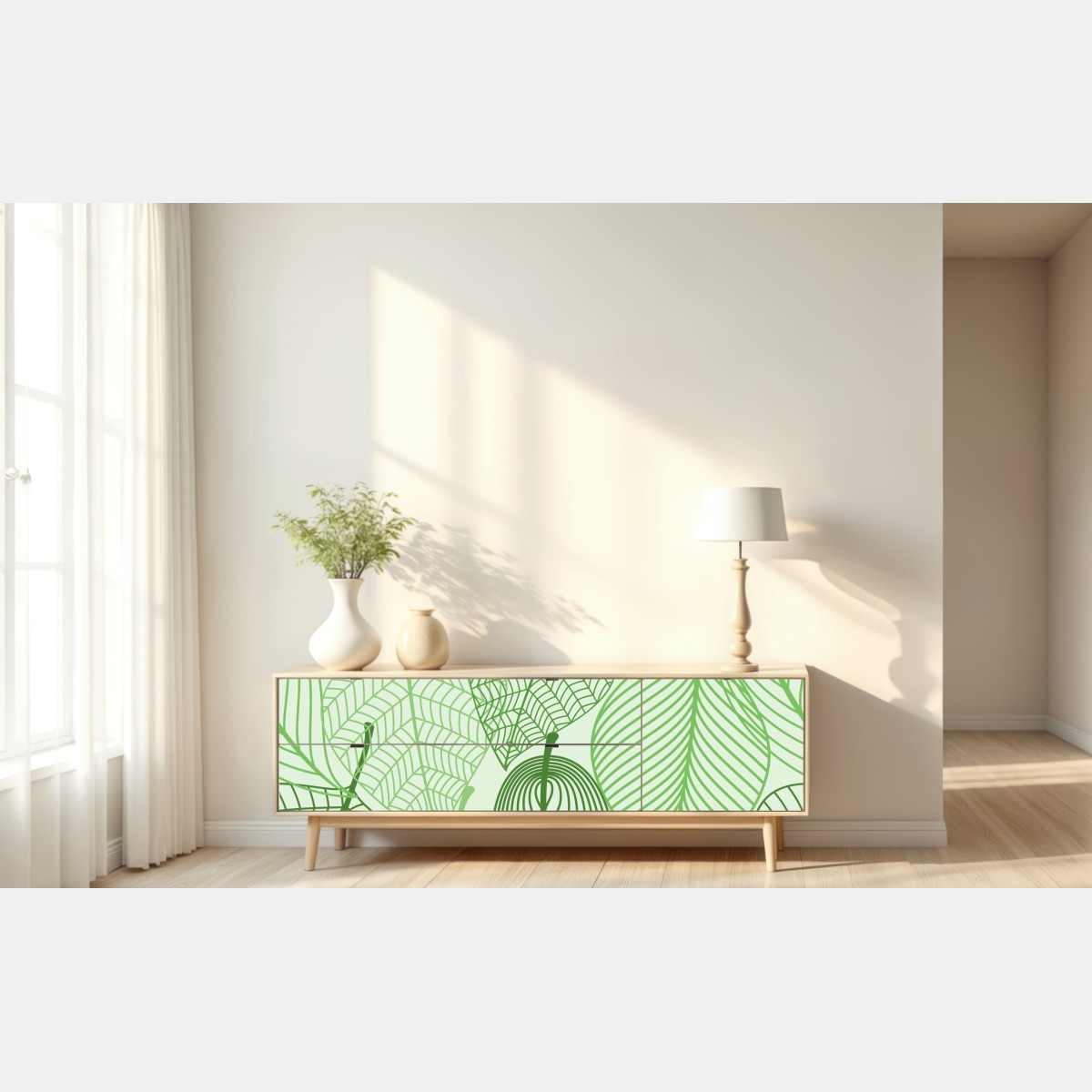 Naklejka repozycjonowalna zielony botaniczny wzór liści – Wallissimo® Naklejka repozycjonowalna zielony botaniczny wzór liści – Wallissimo®