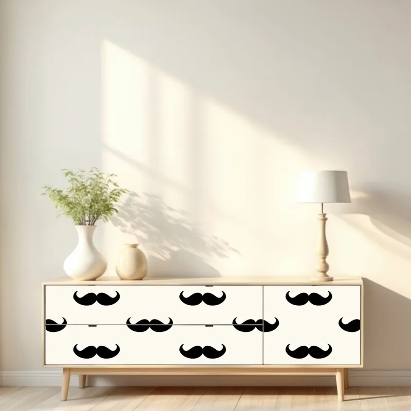 Naklejka repozycjonowalna czarny wzór wąsów na beżowym tle – Wallissimo® Naklejka repozycjonowalna czarny wzór wąsów na beżowym tle – Wallissimo®