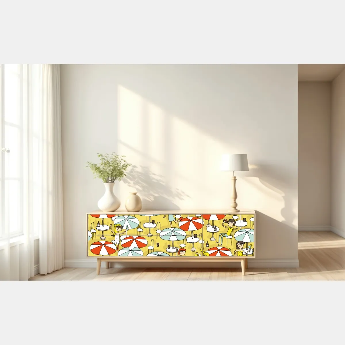 Naklejka repozycjonowalna słoneczny wzór z parasolami plażowymi – Wallissimo® Naklejka repozycjonowalna słoneczny wzór z parasolami plażowymi – Wallissimo®