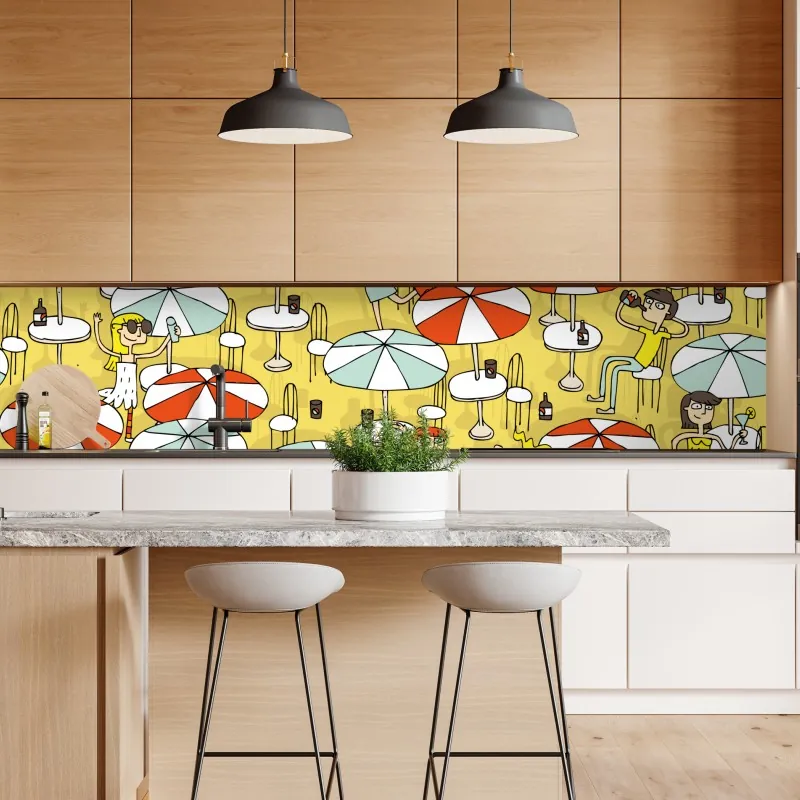 Naklejka repozycjonowalna słoneczny wzór z parasolami plażowymi – Wallissimo® Naklejka repozycjonowalna słoneczny wzór z parasolami plażowymi – Wallissimo®