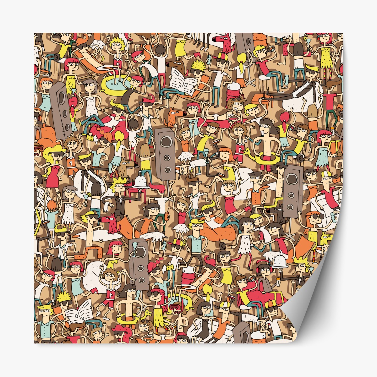 Repositionable sticker playful crowd party pattern