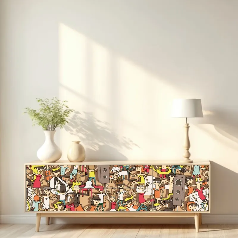 Naklejka repozycjonowalna zabawny wzór tłumu na imprezie – Wallissimo® Naklejka repozycjonowalna zabawny wzór tłumu na imprezie – Wallissimo®