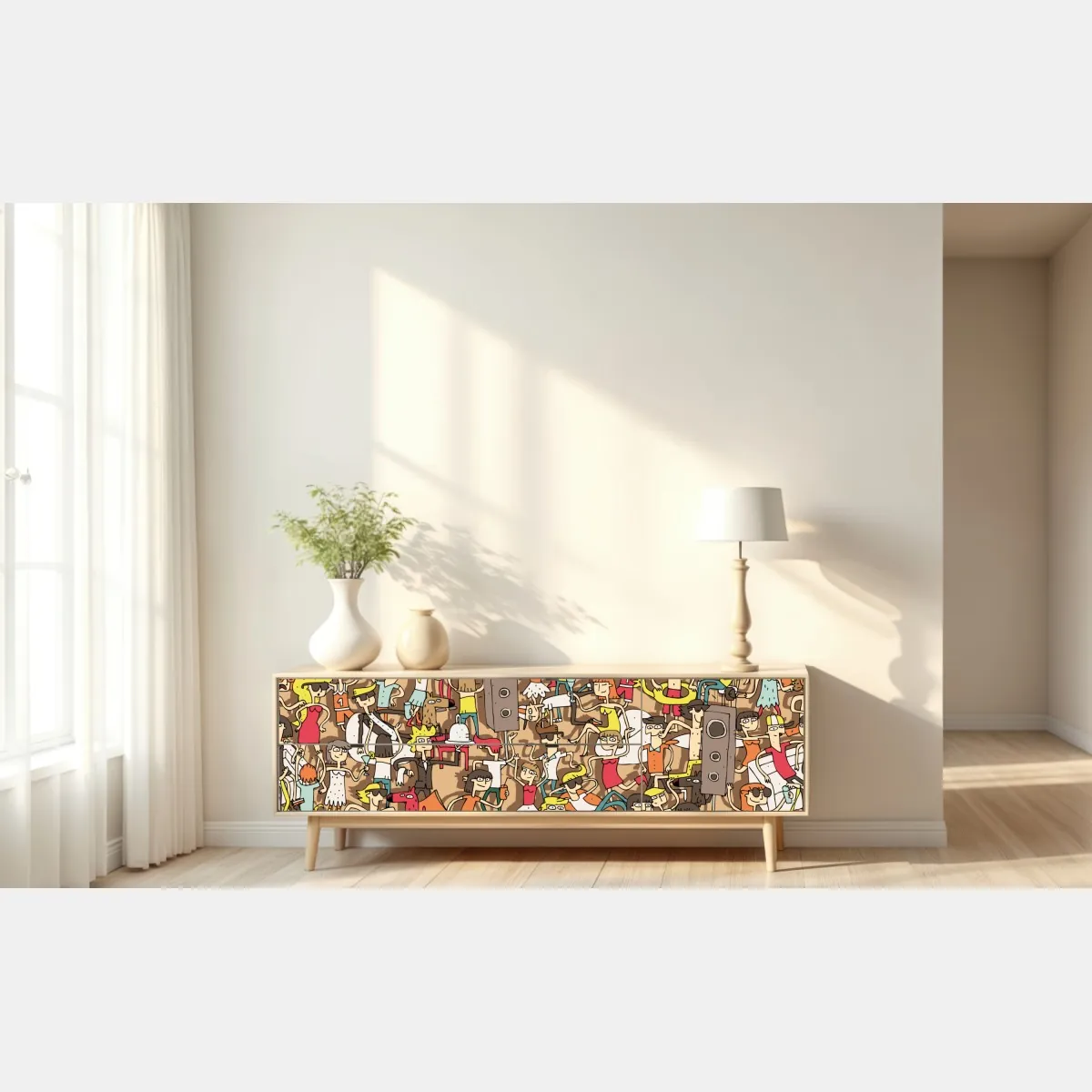 Naklejka repozycjonowalna zabawny wzór tłumu na imprezie – Wallissimo® Naklejka repozycjonowalna zabawny wzór tłumu na imprezie – Wallissimo®