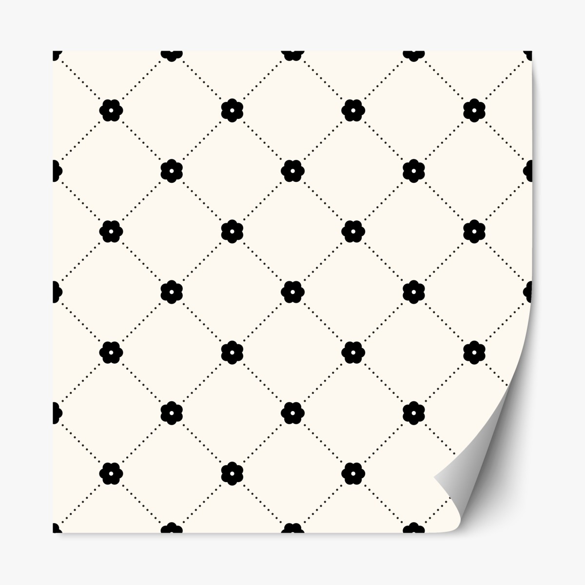 Repositionable sticker minimal black floral lattice pattern