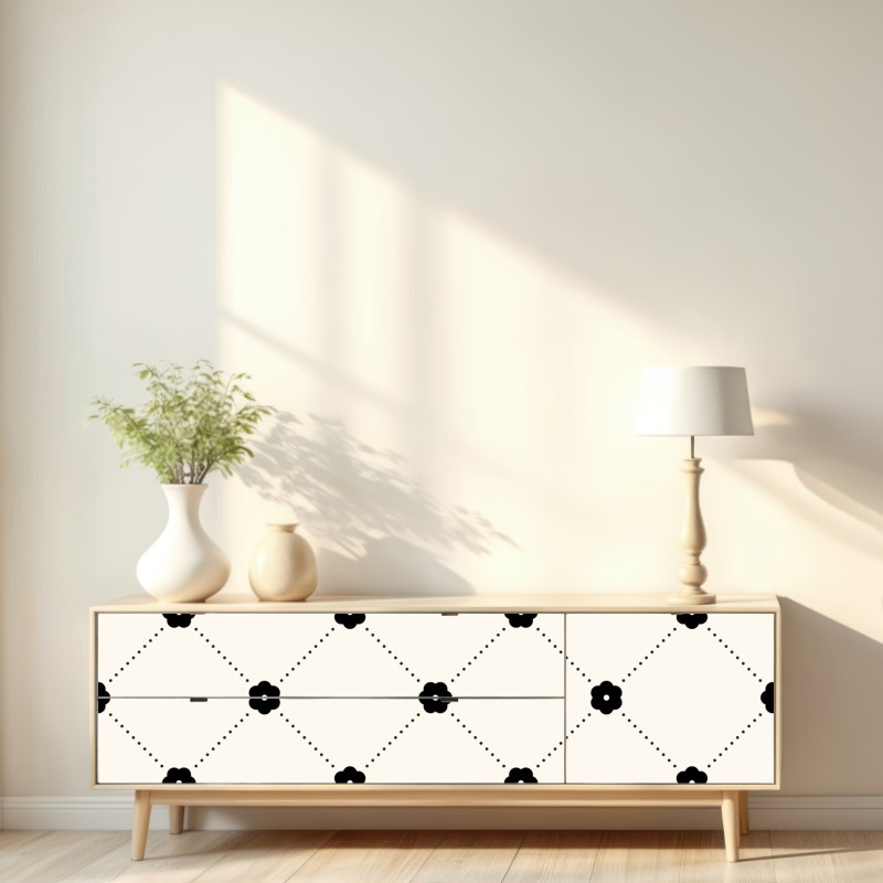 Naklejka repozycjonowalna minimalistyczny czarny wzór kwiatowej kratki – Wallissimo® Naklejka repozycjonowalna minimalistyczny czarny wzór kwiatowej kratki – Wallissimo®