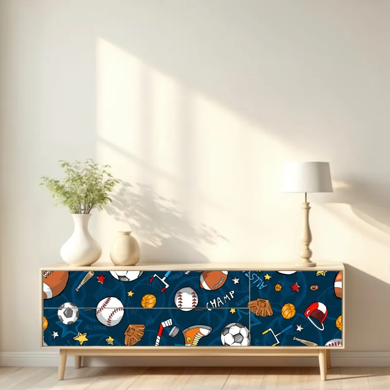 Naklejka repozycjonowalna zabawny wzór sportowy na granatowym tle – Wallissimo® Naklejka repozycjonowalna zabawny wzór sportowy na granatowym tle – Wallissimo®