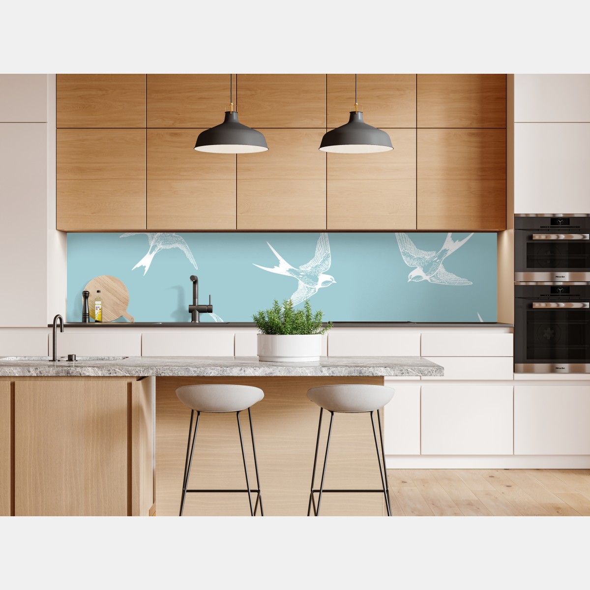 Naklejka repozycjonowalna pastelowy wzór z jaskółkami – Wallissimo® Naklejka repozycjonowalna pastelowy wzór z jaskółkami – Wallissimo®